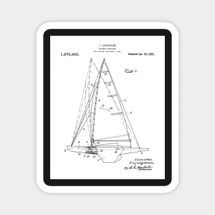 Sailing Yacht Patent - Sailor Lake House Decor Art - White Magnet