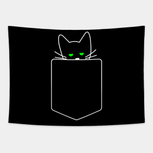 Green Eyed Cat In Pocket | One Line Drawing | One Line Art | Minimal | Minimalist Tapestry