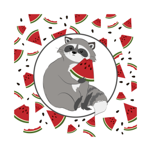 Cute Cartoon Raccoon with Watermelon T-Shirt