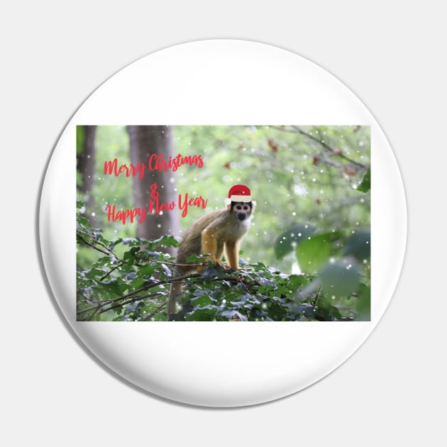 Black-capped squirrel monkey - Merry Christmas & Happy New Year Pin by AnimaliaArt