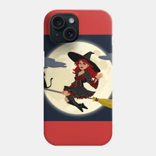 Halloween Flying Witch On Broom Phone Case