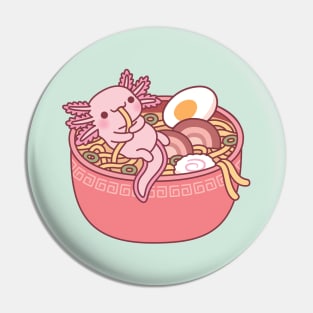 Cute Axolotl Eating Ramen Noodles In Bowl Funny Pin