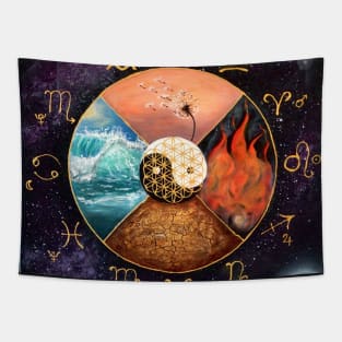 Sacred geometry - four elements of zodiac Tapestry