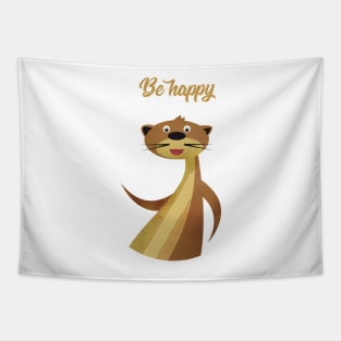 Illustration nursery with otter and typography - Be happy otter Tapestry