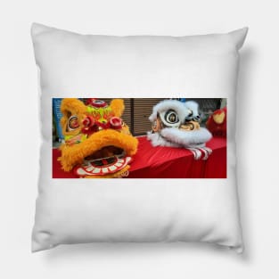 Colorful Chinese Dragon masks on a festival 1 Pillow