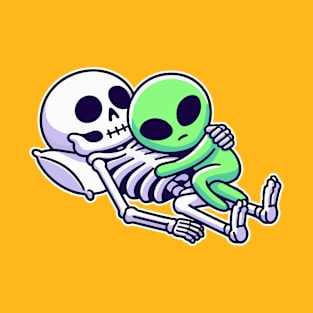 skeleton cuddling with alien T-Shirt