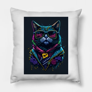 Graffiti Cat in Action Pillow