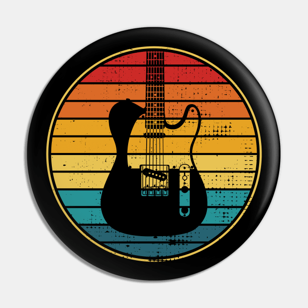 Retro Vintage Circle Sunset T-Style Electric Guitar Pin by nightsworthy