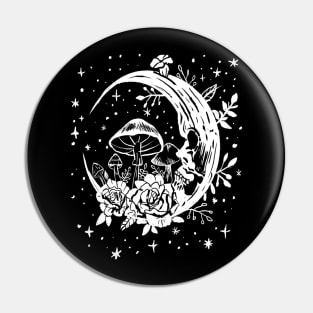 Gothic Moon, Mushrooms, and Flowers Punk Witchy Pin