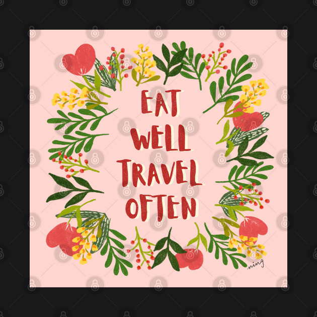 Eat Well Travel Often Spring Pink | Floral Wreath | Quote by thewhimsicalrepose