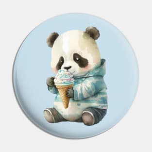 Panda Eating Ice Cream watercolor cute Pin