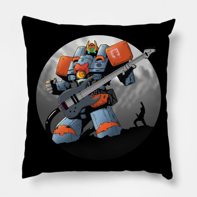 Giant Robot Playing Bass Guitar - Geek Comic Book Style Pillow by Elsie Bee Designs