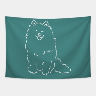 Cute Samoyed Dog White Lineart Tapestry