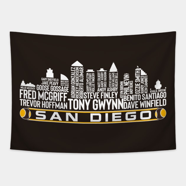 San Diego Baseball Team All Time Legends, San Diego City Skyline Tapestry by Legend Skyline