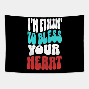 Retro "Fixin' To Bless Your Heart" Tee Shirt in Red, White, and Blue Tapestry