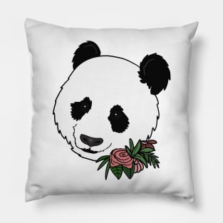 Cute Panda Bear Face Floral Pillow