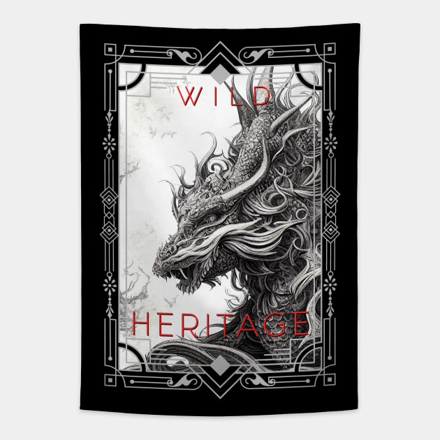 Dragon Legend Wild Nature Illustration Line Epic Illustration Line Art Tapestry by Cubebox