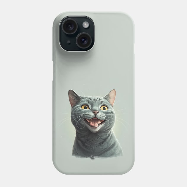 Illustration of funny grey haired cat looking to the side Phone Case by KOTYA