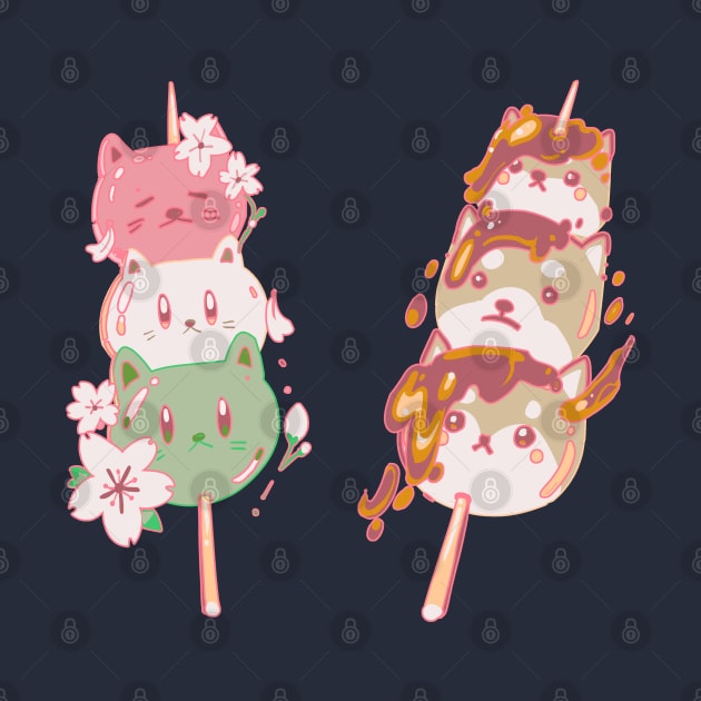 Sakura Hanami Dango Cat and Mitarashi Dango Shiba by evumango