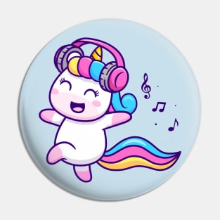 Cute Unicorn Listening Music Cartoon Pin