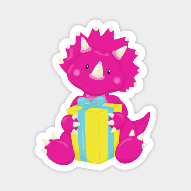 Birthday Dinosaur, Pink Dinosaur, Party Dinosaur Magnet by Jelena Dunčević