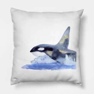 Orca in Watercolor and Gold Pillow