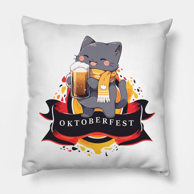 Oktoberfest Octoberfest Cat Loves Beer Pillow by Underground Cargo