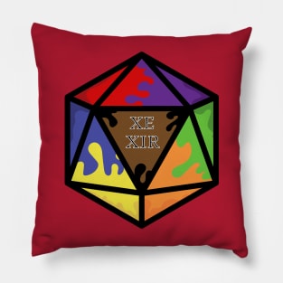 Rainbow Pronoun Pride D20 Xe/Xir Pillow