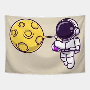Cute Astronaut Blowing Moon Bubble Balloon Cartoon Tapestry