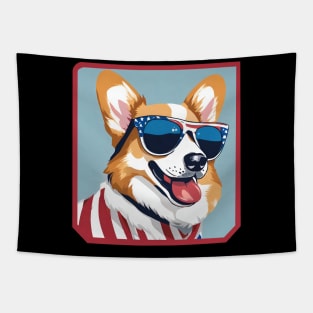 Corgi dog with american sunglasses Tapestry