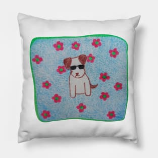 Doge sunglasses, Character dog, Pencil color drawing Pillow