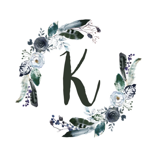 Floral Monogram K Dark Bohemian Flora by floralmonogram