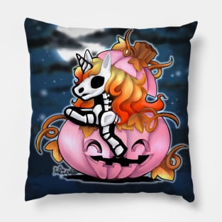 Halloween unicorn and pink pumpkin Pillow