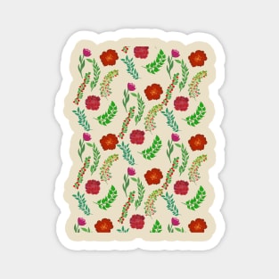 RED PEONY AND POPPY FLOWERS WITH PRETTY GREEN LEAVES PATTERN Magnet