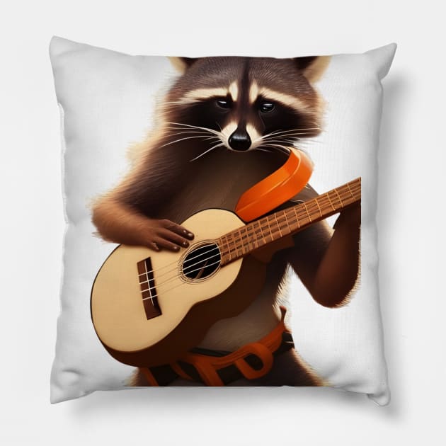 Raccoon wielding ukulele Pillow by mdr design