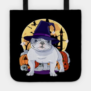 French Bulldog Happy Halloween Witch Pumpkin Tote