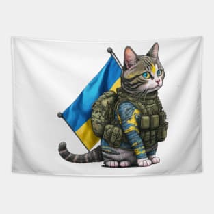 Cat Ukrainian Soldier Tapestry