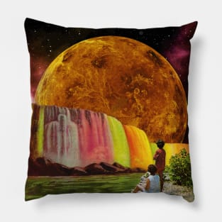 Waterfall - Space Collage, Retro Futurism Pillow