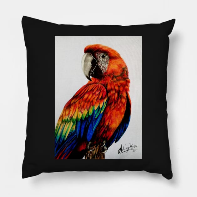 Red Parrot Pillow by Artbythree