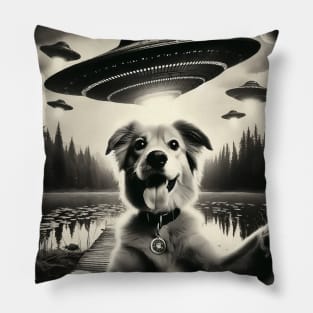 Funny Dog selfie with UFO Pillow