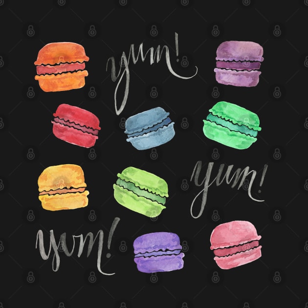 Yum! Rainbow Macarons Watercolor Illustration by latheandquill