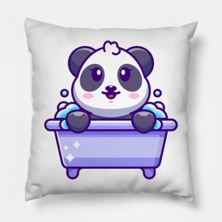 Cute panda in a bathtub cartoon character Pillow