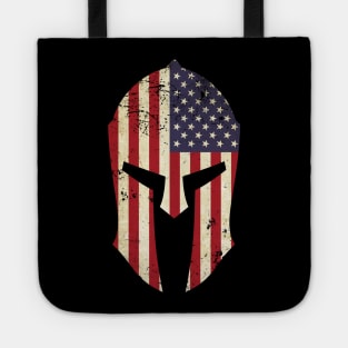 Spartan Helmet American Flag Distressed Warrior Tote