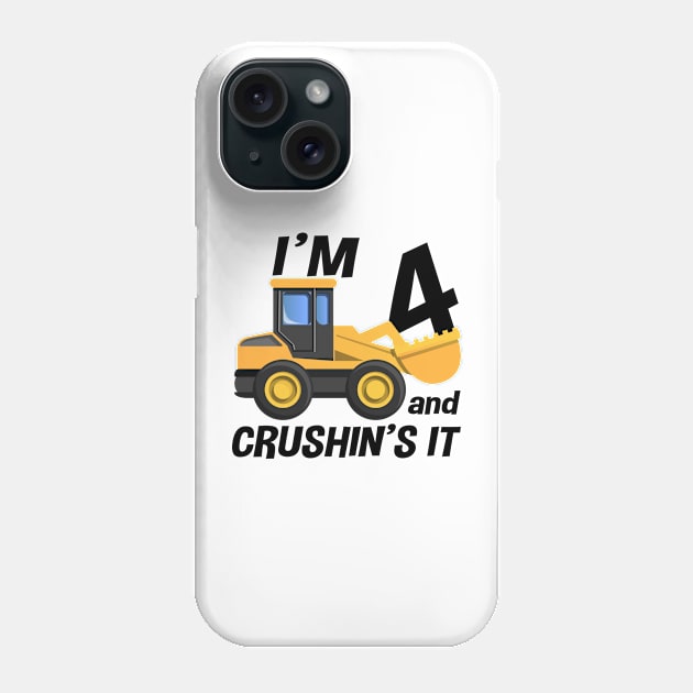 Kids Construction Truck 4th Birthday T Shirt Boy 4 Year Old Phone Case by joneK