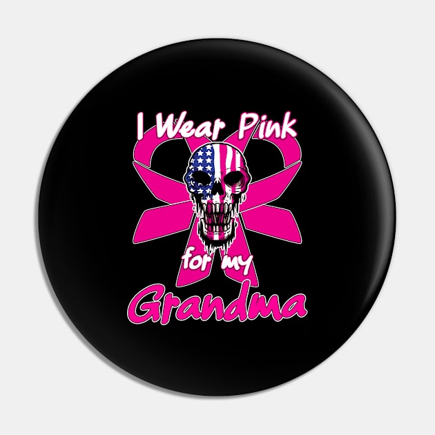 I Wear Pink For My Grandma - Breast Cancer Support Skull Pin by Anassein.os