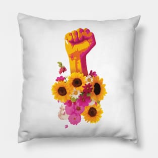 Feminist Power Fist Floral Pillow