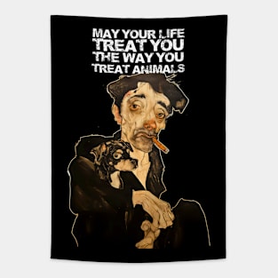 Puff Sumo: May Your Life Treat You the Way You Treat Animals  on a dark background Tapestry