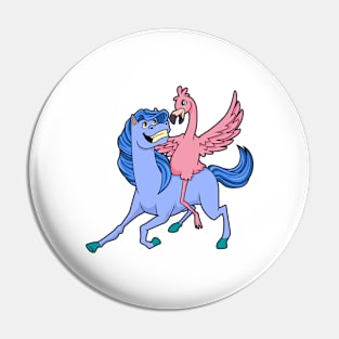 Cartoon flamingo riding on horse Pin