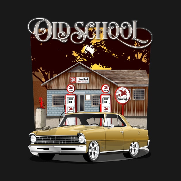 1967 Granada Gold Chevrolet Nova Old School Print by RPM-ART