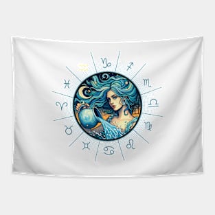 ZODIAC Aquarius - Astrological AQUARIUS - AQUARIUS - ZODIAC sign - Van Gogh style - 3 Tapestry